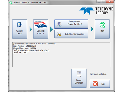 Teledyne LeCroy QualiPHY 自动一致性测试主对话框。